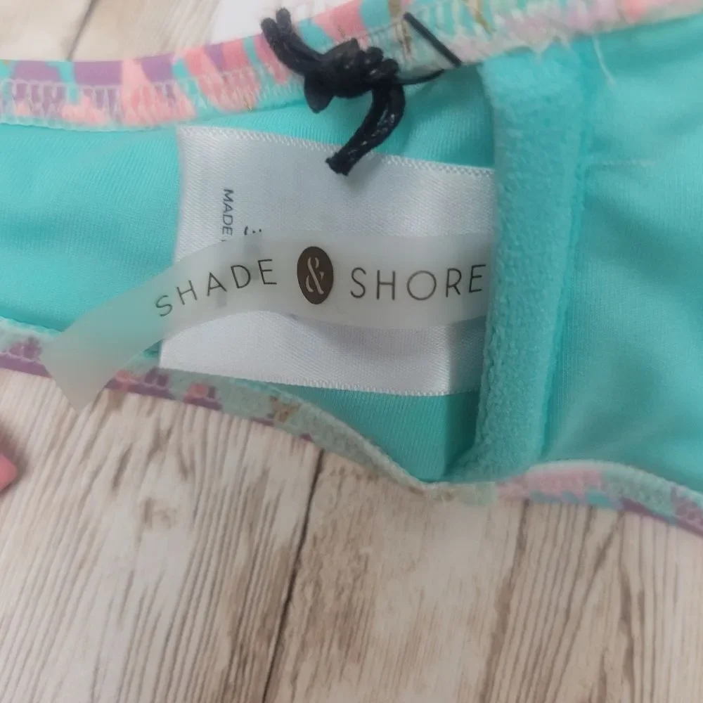 Shade And Shore Front Twist Halter Bikini Top And Bottoms Purple Pink Teal 36B L